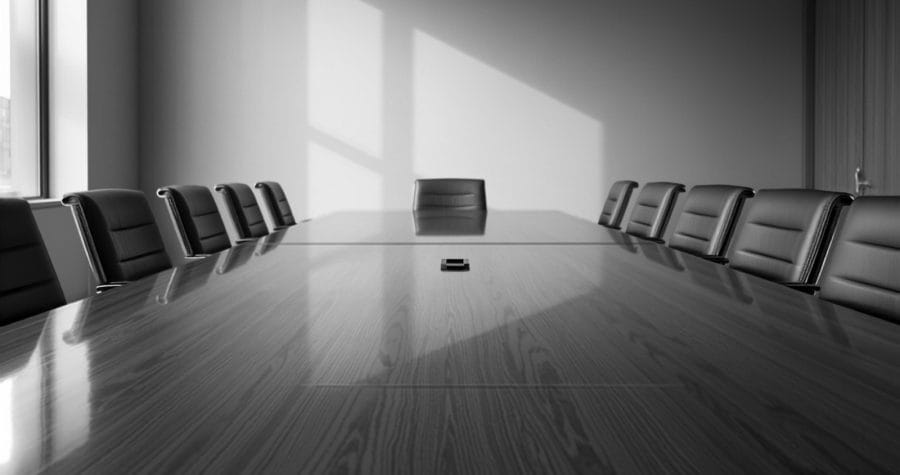 Empty corporate boardroom in black and white, representing the decision-making required under Panama’s economic substance regime